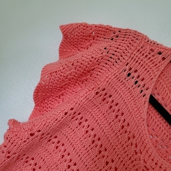 Dear John Coral Cotton Knit Raegan Pointelle Crochet Detail Sweater Koi Fusion - Picture 9 of 13